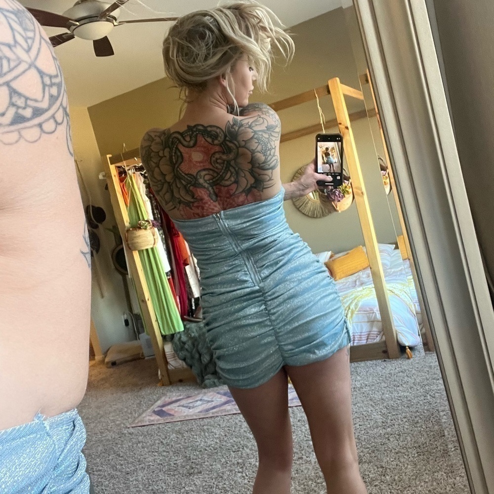 Fashion Nova - Baddie Metallic Mini Dress - Light Blue - Picture 4 of 7